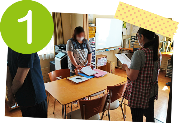 写真：1　朝8時半から申し送りが始まります。